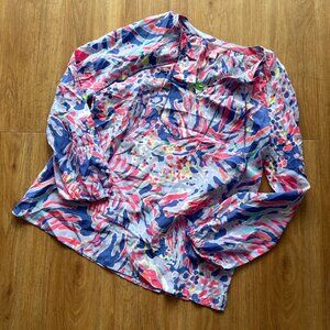 Lilly Pulitzer Saria Long Sleeve V-Neck Blouse Shrimply Chic NWT Size XS